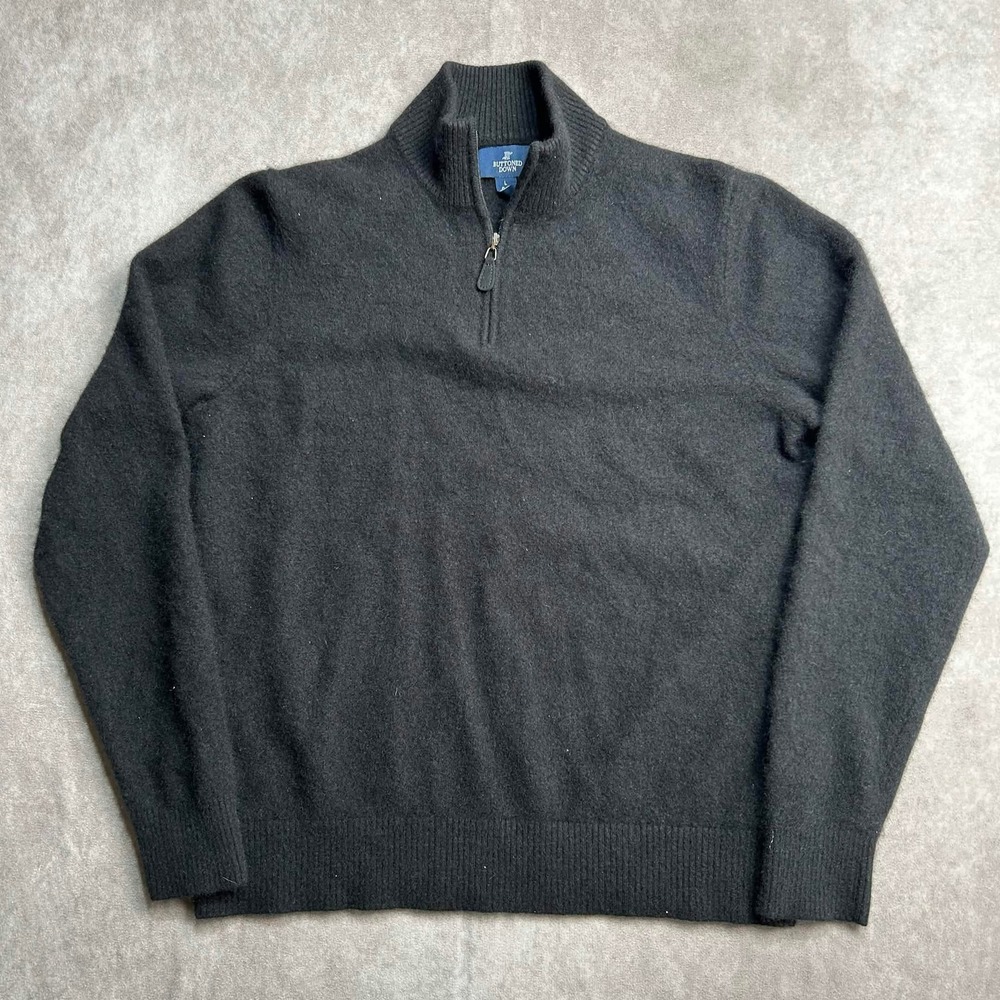 Buttoned Down Mens 100% Cashmere Quarter Zip Sweater Gray Large Mock Neck